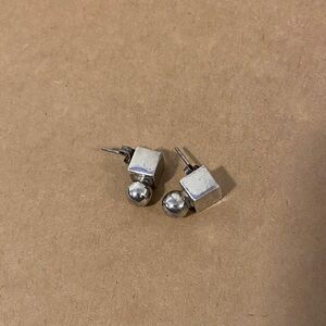 Geometric Silver Cube and Ball Stud Earrings